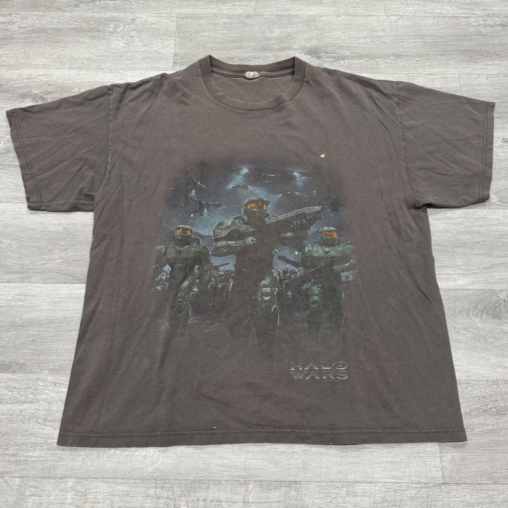 Y2K Halo Wars Video Game Graphic T-Shirt Mens XL Faded Brown Spartan Tee